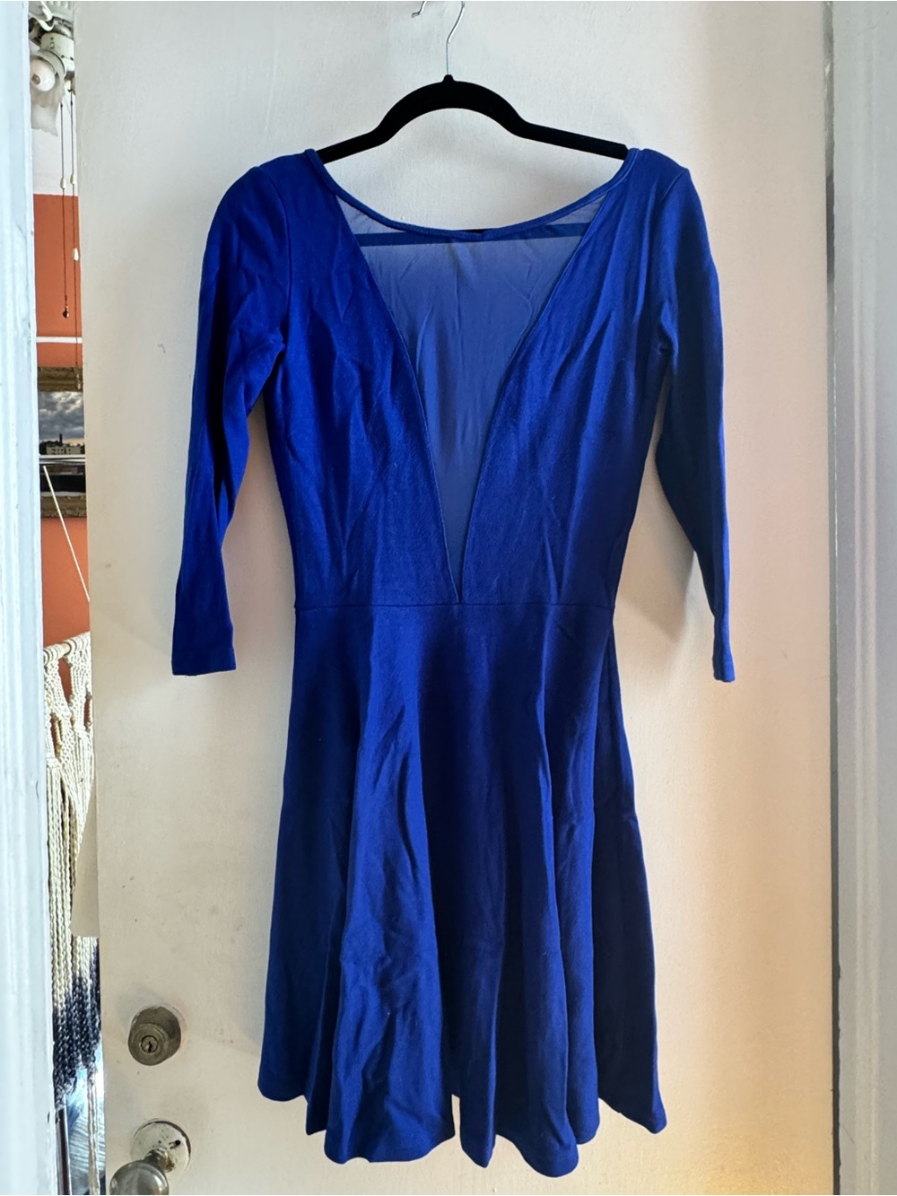 American Apparel Royal Blue Backless Deep V Skater Dress